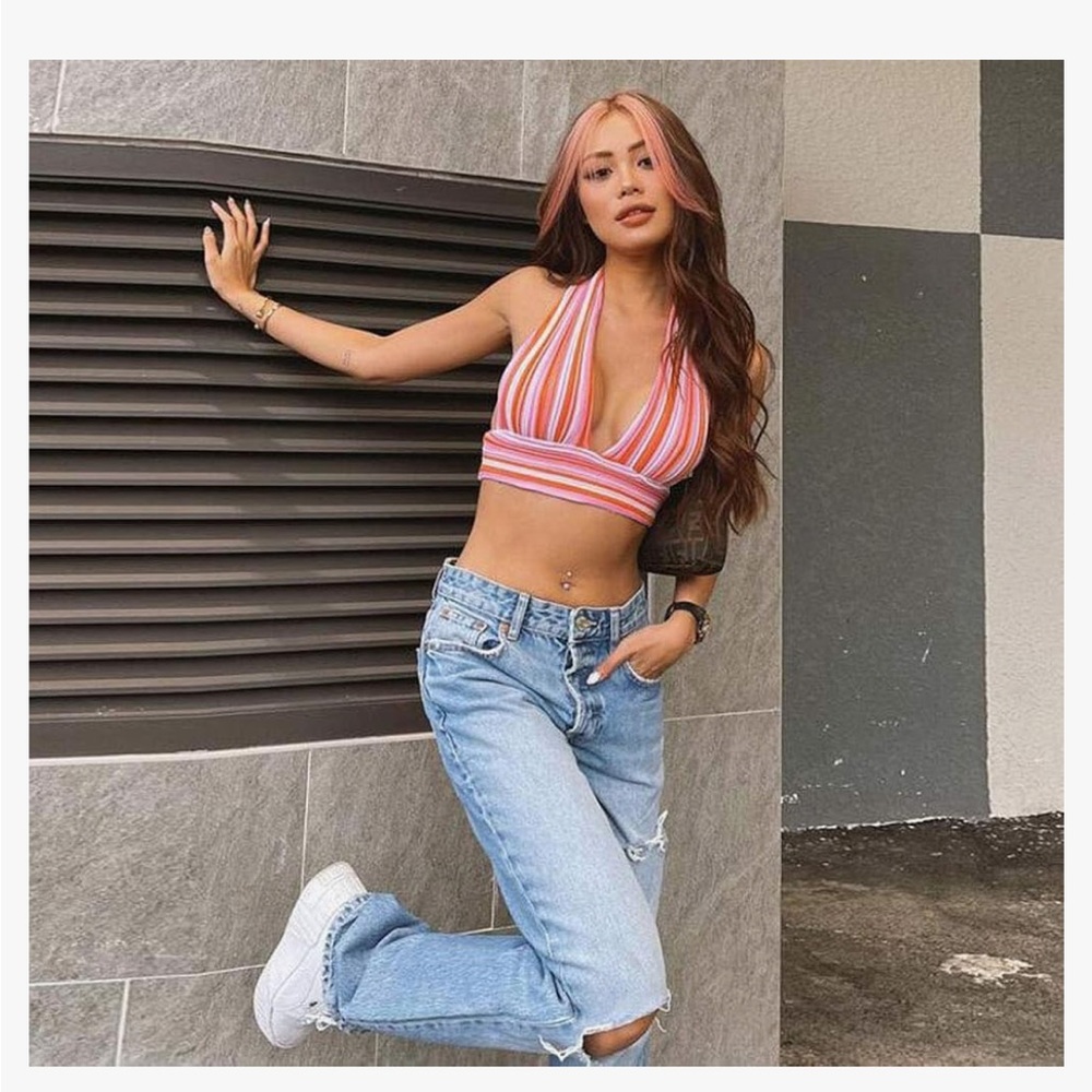 SHEIN Striped Halter Crop Top